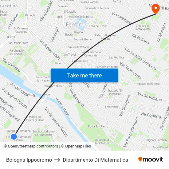 Bologna Hippodrome to Mathematics Department map