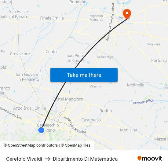 Ceretolo Vivaldi to Mathematics Department map