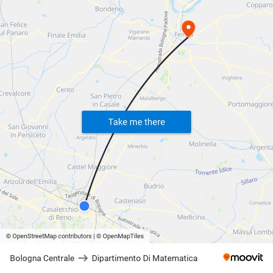 Bologna Centrale to Dipartimento Di Matematica map