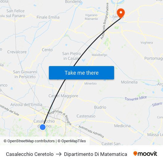 Casalecchio Ceretolo to Dipartimento Di Matematica map