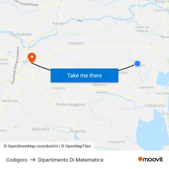 Codigoro to Mathematics Department map