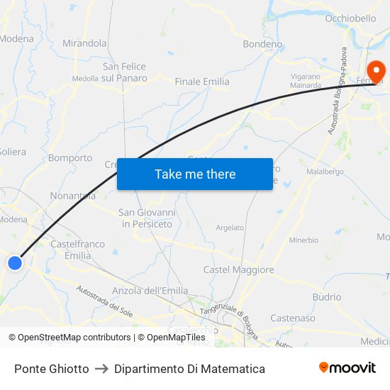 Ponte Ghiotto to Dipartimento Di Matematica map