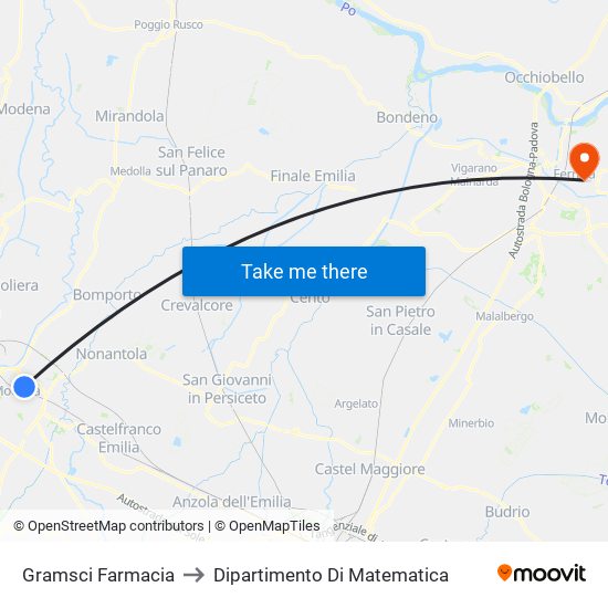 Gramsci Farmacia to Dipartimento Di Matematica map