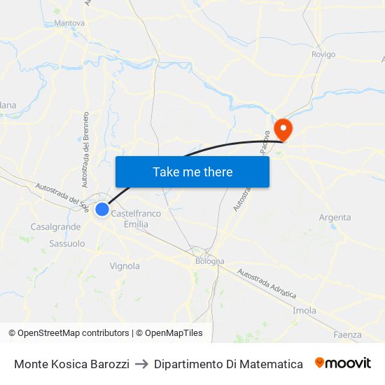 Monte Kosica Barozzi to Dipartimento Di Matematica map