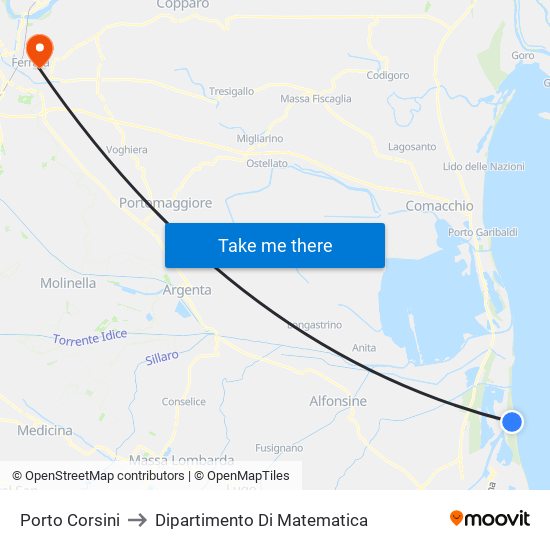 Porto Corsini to Dipartimento Di Matematica map