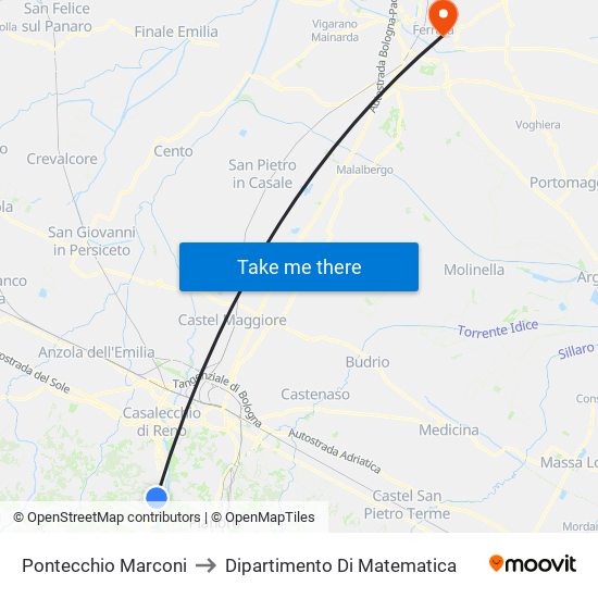 Pontecchio Marconi to Dipartimento Di Matematica map