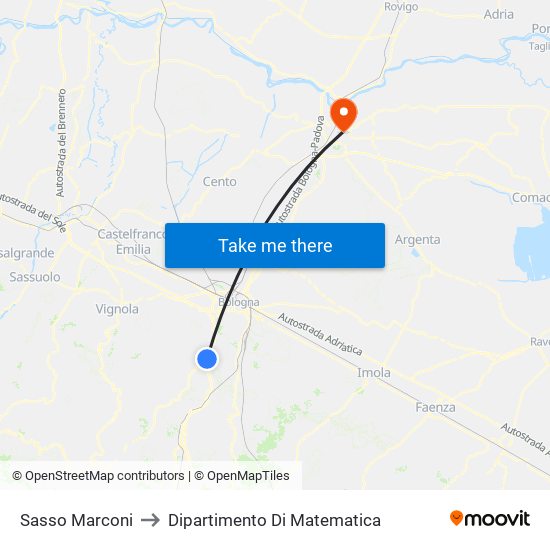 Sasso Marconi to Dipartimento Di Matematica map