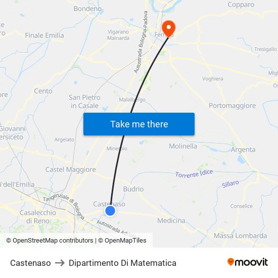 Castenaso to Dipartimento Di Matematica map