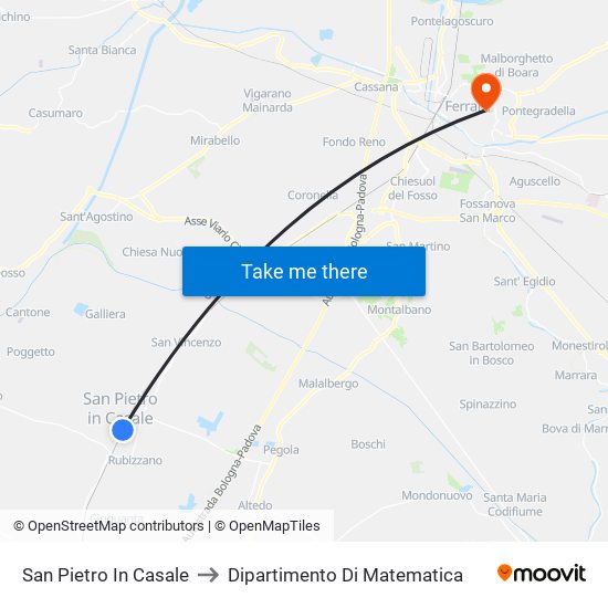 San Pietro In Casale to Dipartimento Di Matematica map