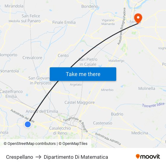 Crespellano to Dipartimento Di Matematica map