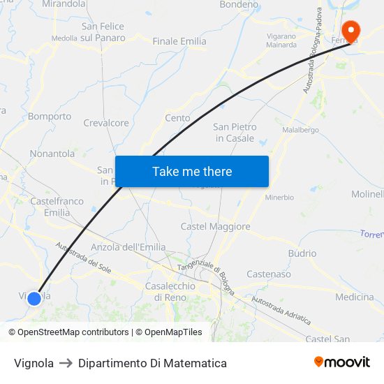 Vignola to Dipartimento Di Matematica map