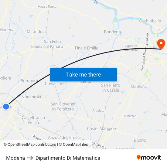 Modena to Dipartimento Di Matematica map