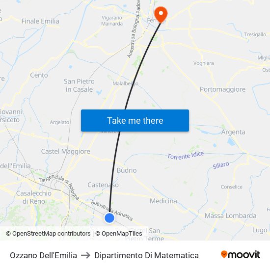 Ozzano Dell'Emilia to Dipartimento Di Matematica map