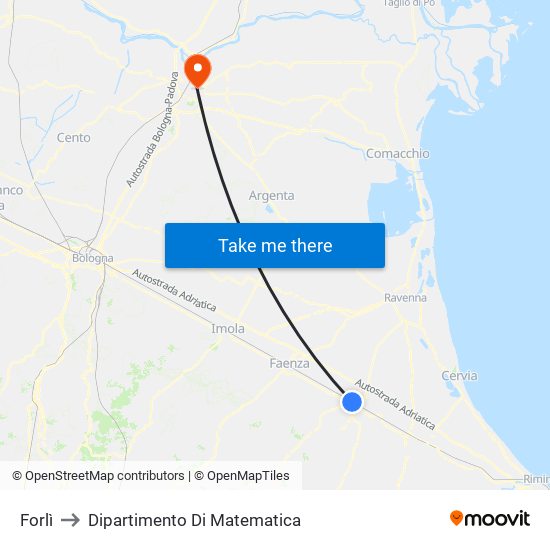 Forlì to Dipartimento Di Matematica map