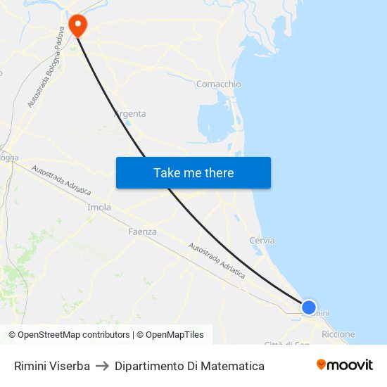 Rimini Viserba to Dipartimento Di Matematica map