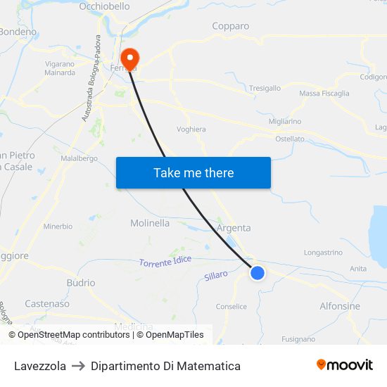 Lavezzola to Dipartimento Di Matematica map