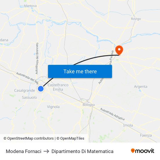 Modena Fornaci to Dipartimento Di Matematica map