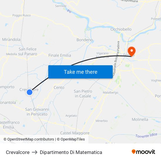 Crevalcore to Dipartimento Di Matematica map