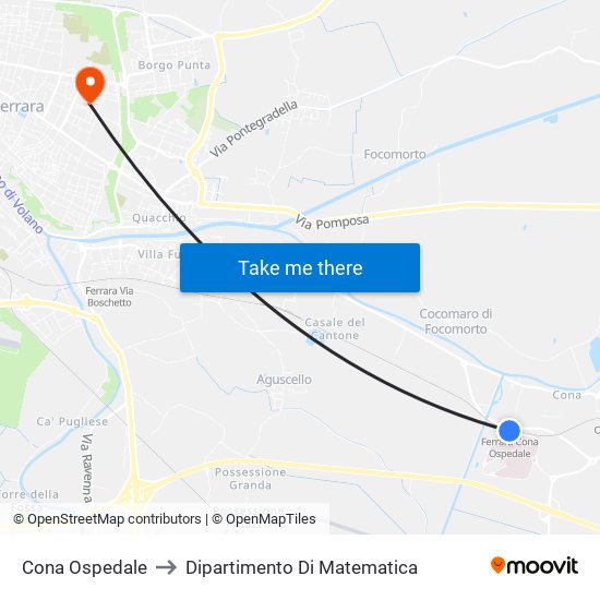 Cona Ospedale to Dipartimento Di Matematica map