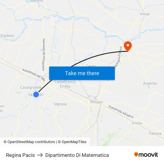 Regina Pacis to Dipartimento Di Matematica map