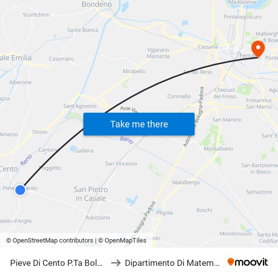 Pieve Di Cento P.Ta Bologna to Dipartimento Di Matematica map