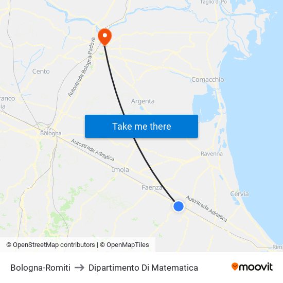 Bologna-Romiti to Dipartimento Di Matematica map