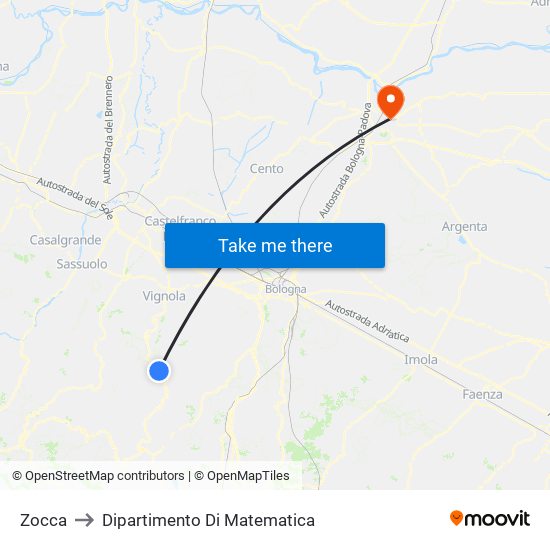 Zocca to Dipartimento Di Matematica map