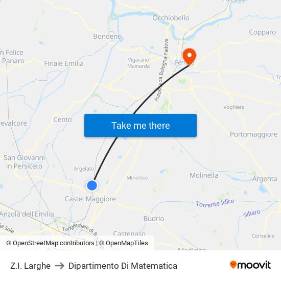 Z.I. Larghe to Dipartimento Di Matematica map