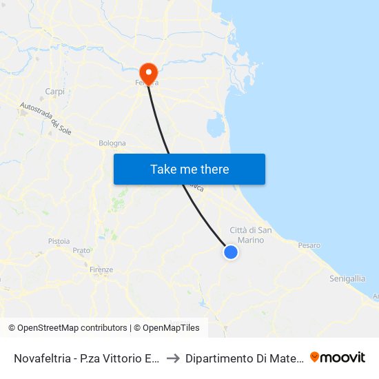 Novafeltria - P.za Vittorio Emanuele to Dipartimento Di Matematica map