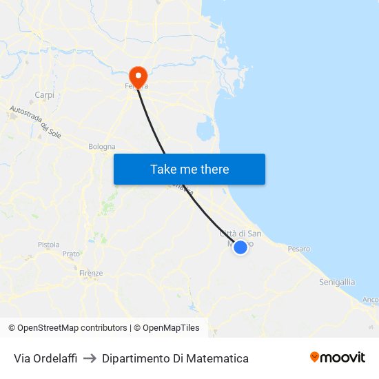 Via Ordelaffi to Dipartimento Di Matematica map