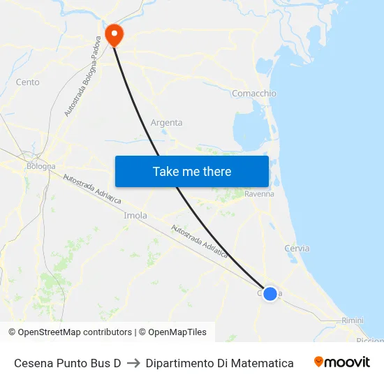 Cesena Bus Point D to Mathematics Department map