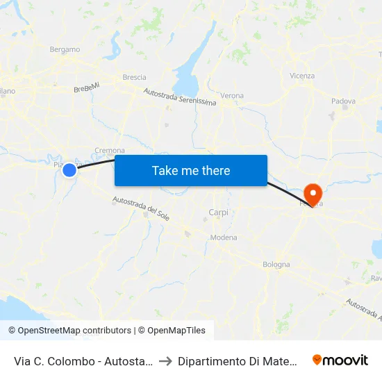 Via C. Colombo - Bus Station to Mathematics Department map