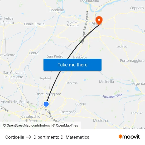 Corticella to Mathematics Department map