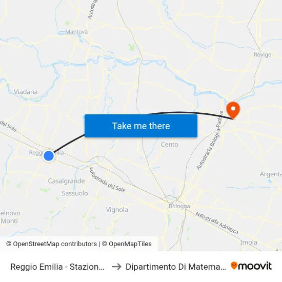 Reggio Emilia - Railway Station to Mathematics Department map