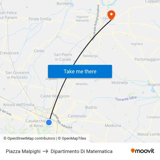 Malpighi Square to Mathematics Department map