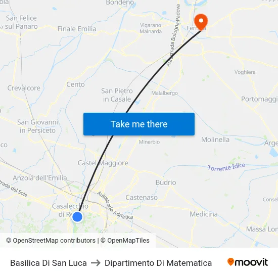 Basilica of San Luca to Mathematics Department map