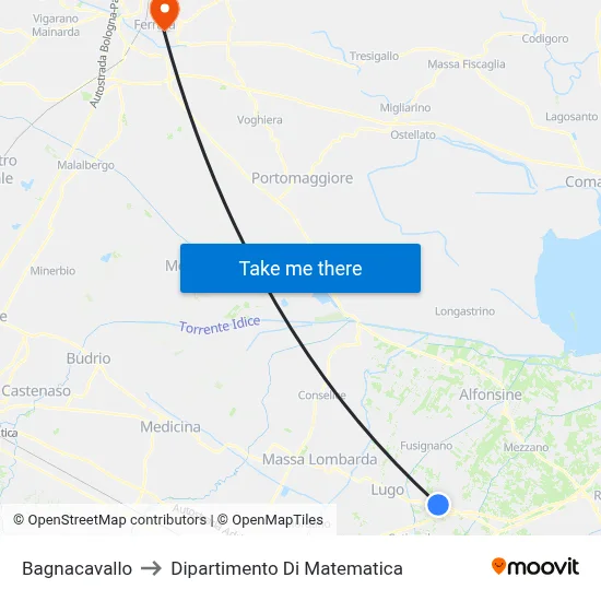 Bagnacavallo to Mathematics Department map