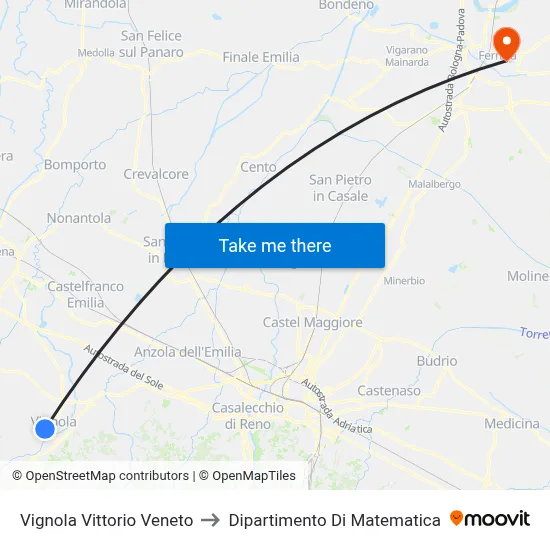 Vignola Vittorio Veneto to Mathematics Department map