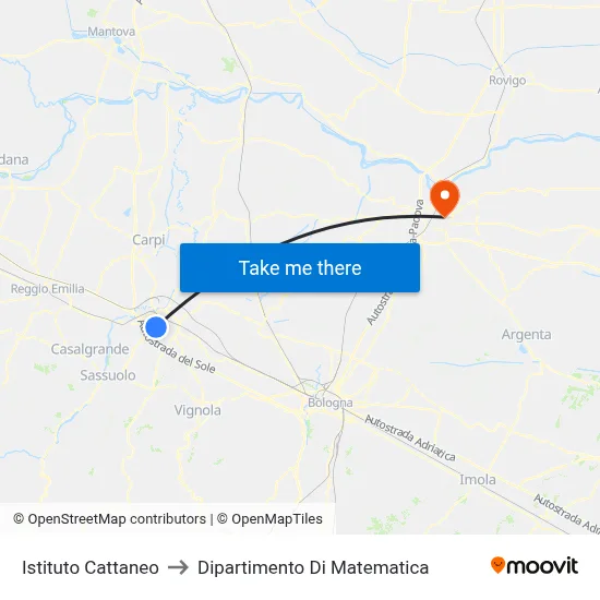 Istituto Cattaneo to Mathematics Department map