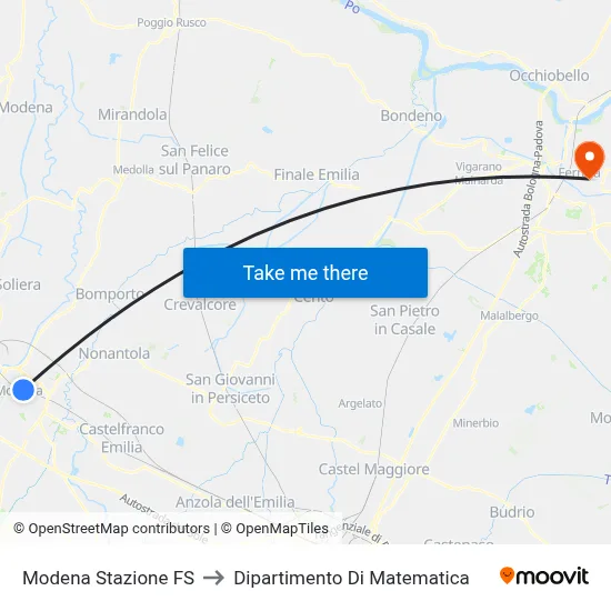 Modena Railway Station to Department of Mathematics map