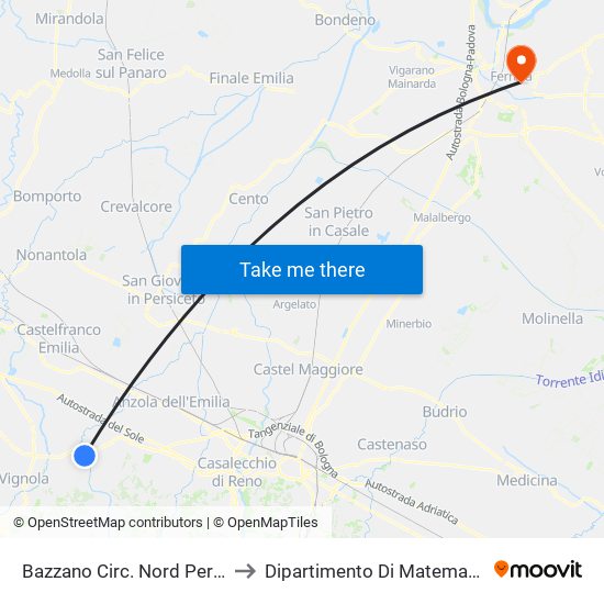 Bazzano Circ. Nord Pertini to Dipartimento Di Matematica map