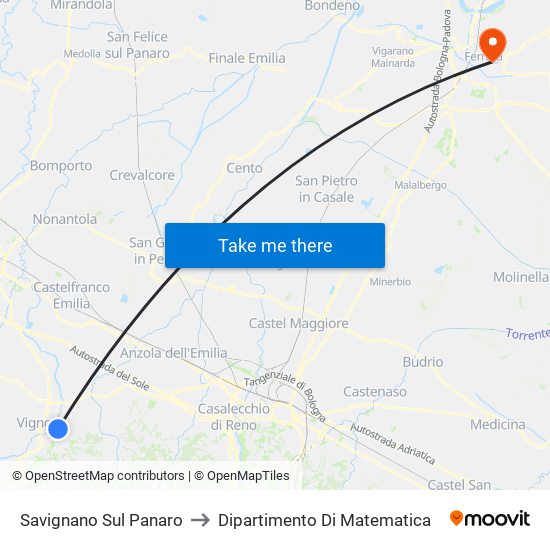 Savignano Sul Panaro to Dipartimento Di Matematica map