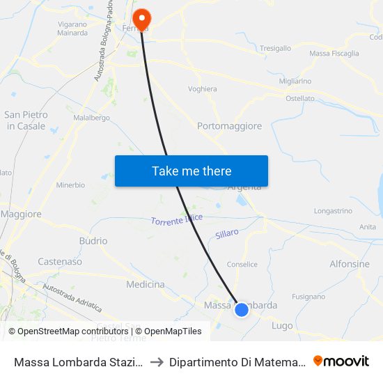 Massa Lombarda Stazione to Dipartimento Di Matematica map