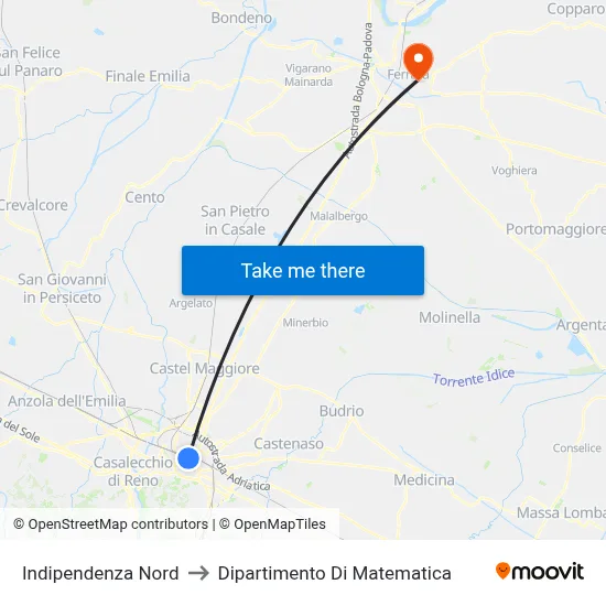 North Independence to Mathematics Department map