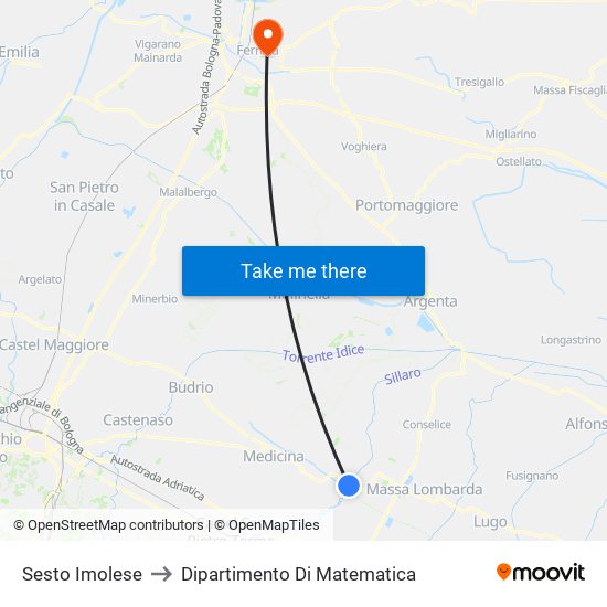 Sesto Imolese to Dipartimento Di Matematica map