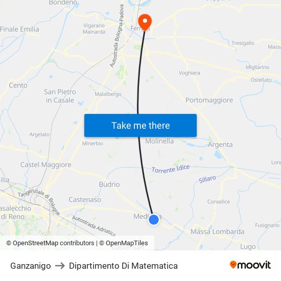 Ganzanigo to Dipartimento Di Matematica map