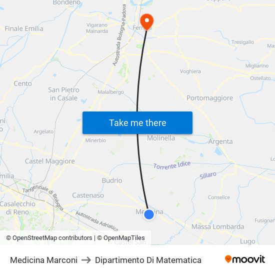 Medicina Marconi to Dipartimento Di Matematica map