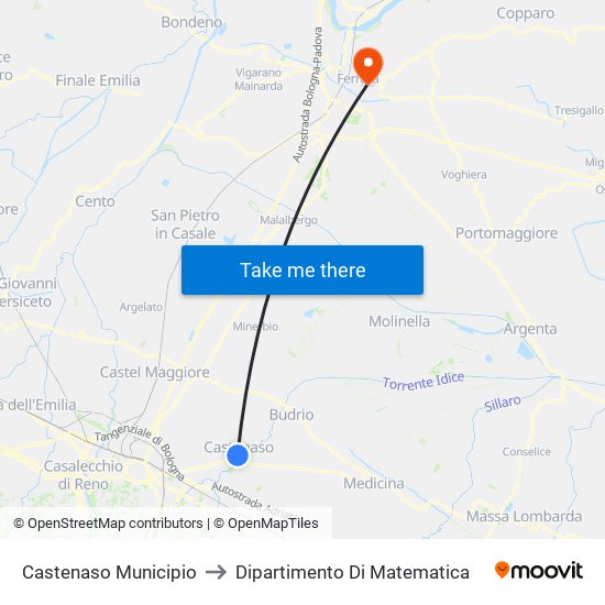 Castenaso Municipio to Dipartimento Di Matematica map