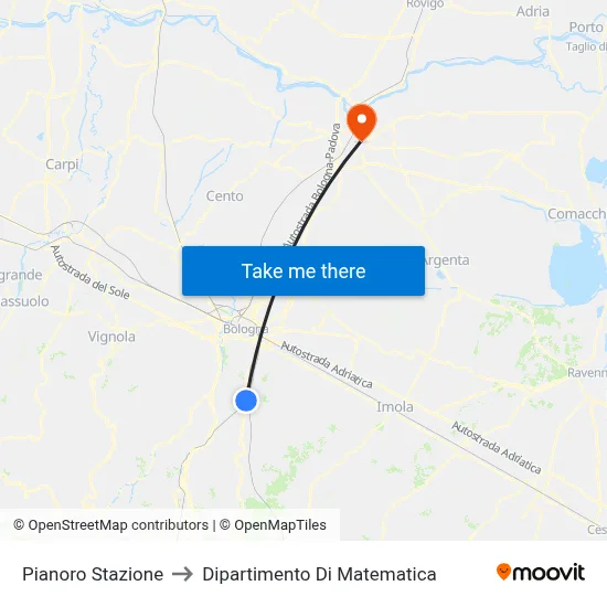 Pianoro Station to Mathematics Department map