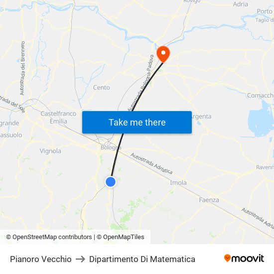 Pianoro Vecchio to Dipartimento Di Matematica map